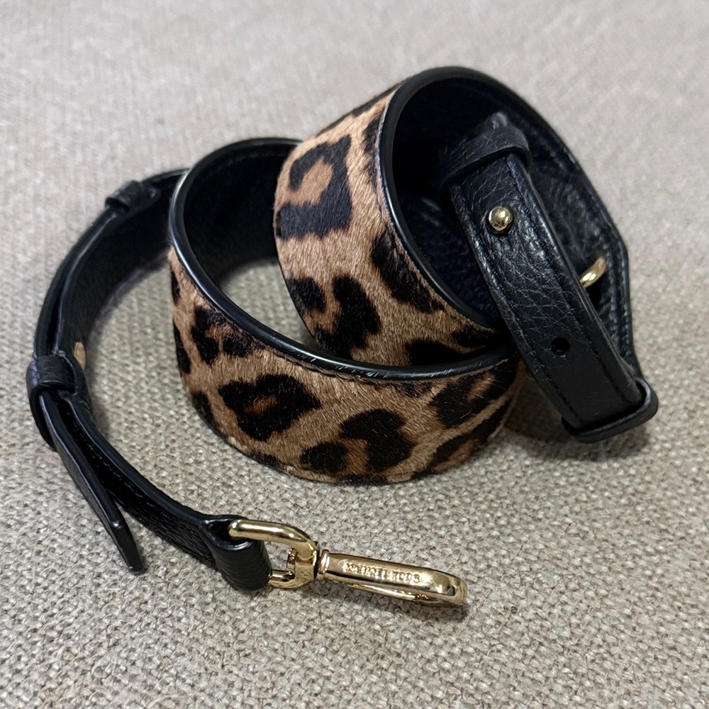 Gently Used Michael Kors Leopard Print and Black Leather Belt Strap